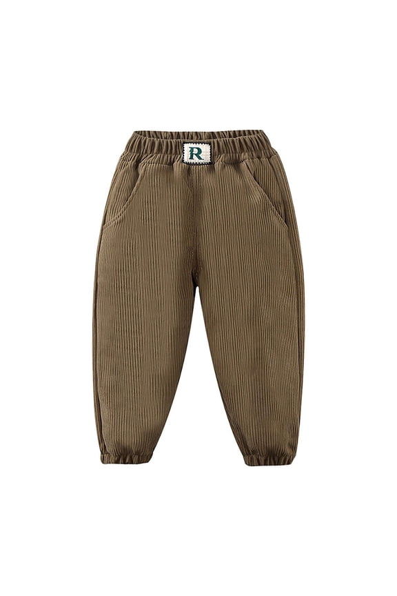 Boys Pants Elastic Waist Sweatpants Slim Leg Corduroy Pants Solid Color Long Cargo Trousers Elegant Clothes Khaki 2-3 Years