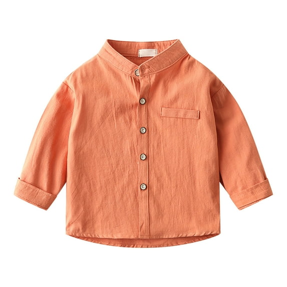 Adeawade Boys Tops 4-5 Years Lapel Blouse Summer Button Up Dress Shirts Lightweights Solid Color Long Sleeve Tee Blouse Classic Outfits Red