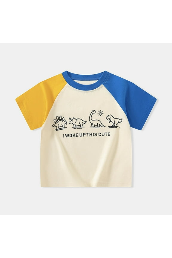 Boys Tops Short Sleeve Children'S Cartoon Dinosaur Summer Outfits Tee Round Neck T Shirts Lovely Summer Playsuit 18-24 Months Blue