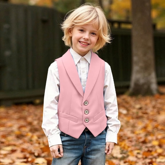 Adeawade Boys Tops Sleeveless Tee Boy'S Suit Dress Gentleman'S Elegant Flower Boy Suit Piano Speech Handsome Speech Suit. Classic Wear 9-10 Years Pink