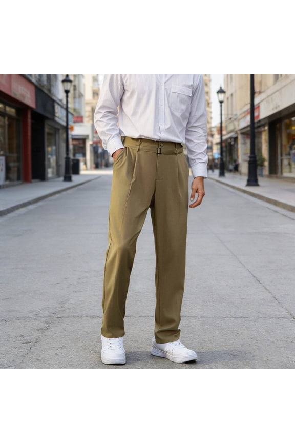 Casual Pants For Mens Wide Leg Dress Trousers Flat Front Business Pants Stretch Smart Tailored Fit Mid Waist Jogger Trousers Classic Slacks S Yellow