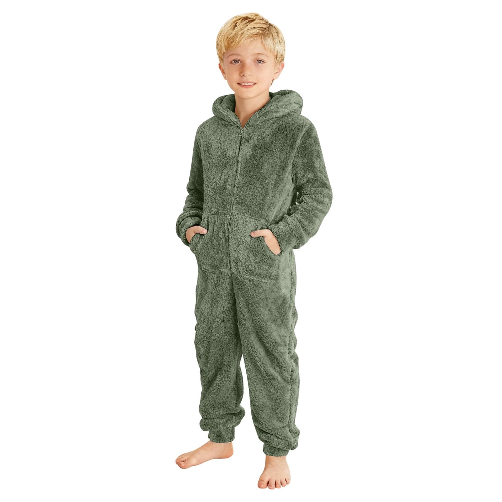 Adeawade Child Spring Onesie For Boys 5-6 Years Long Sleeve Round Neck Boys Warm Hooded Onesie Jumpsuit Winter Warm Lined Pajama Outfit For Toddler Kids Relax Fit Wear Dark Green