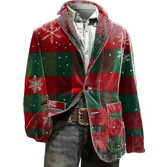 Adeawade Christmas Blazers Jacket For Men 2025 Long Sleeve Collared Neck Jacket Corduroy Print Holiday Party Jacket For Formal Events And Wedding Celebration Coat Classic Winter Clothes Red 4Xl