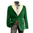 thumbnail image 1 of Adeawade Christmas Blazers Jacket For Men Velvet Coats Winter Warm Fuzzy V Neck Trim Elegant Festive Party Jacket Solid Color Tops With Button Xmas Fahsionable Clothes Green 2XL, 1 of 3
