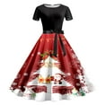 thumbnail image 1 of Adeawade Christmas Dresses For Women 2025 Short Sleeve Evening Party Prom Dress Winter Round Neck Plaid Prints Dresses Retro Clothes Hot Pink M, 1 of 3
