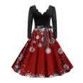 thumbnail image 1 of Adeawade Christmas Dresses For Women Autumn And Winter Snowflake Print Long Sleeve Xmas Round Neck Dress Trend Clothes Red 2Xl, 1 of 5