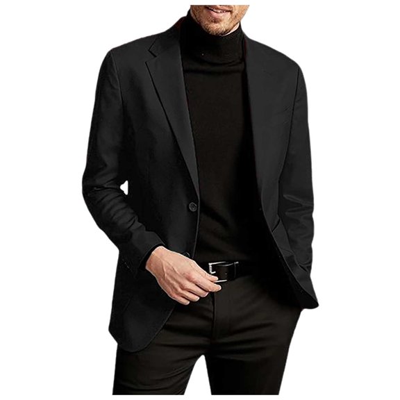 Adeawade Christmas Jacket For Men Long Sleeve Men'S Business A Versatile Solid Color Suit Jacket Winter Notch Lapel Coats Basic Tops Black L