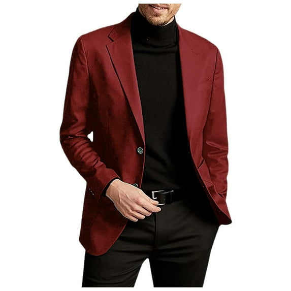 Adeawade Christmas Men Jacket Long Sleeve Men'S Business A Versatile Solid Color Suit Jacket Winter Notch Lapel Coats Basic Tops Red L