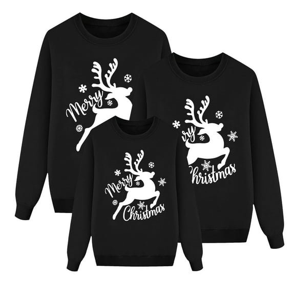 Adeawade Christmas Pajamas For Family Men Crewneck Shirts Long Sleeve Festival Party Pajamas Reindeer Printed Tops Sweatshirts Sleepwear For Dad Lightweight Homewear Black Xl