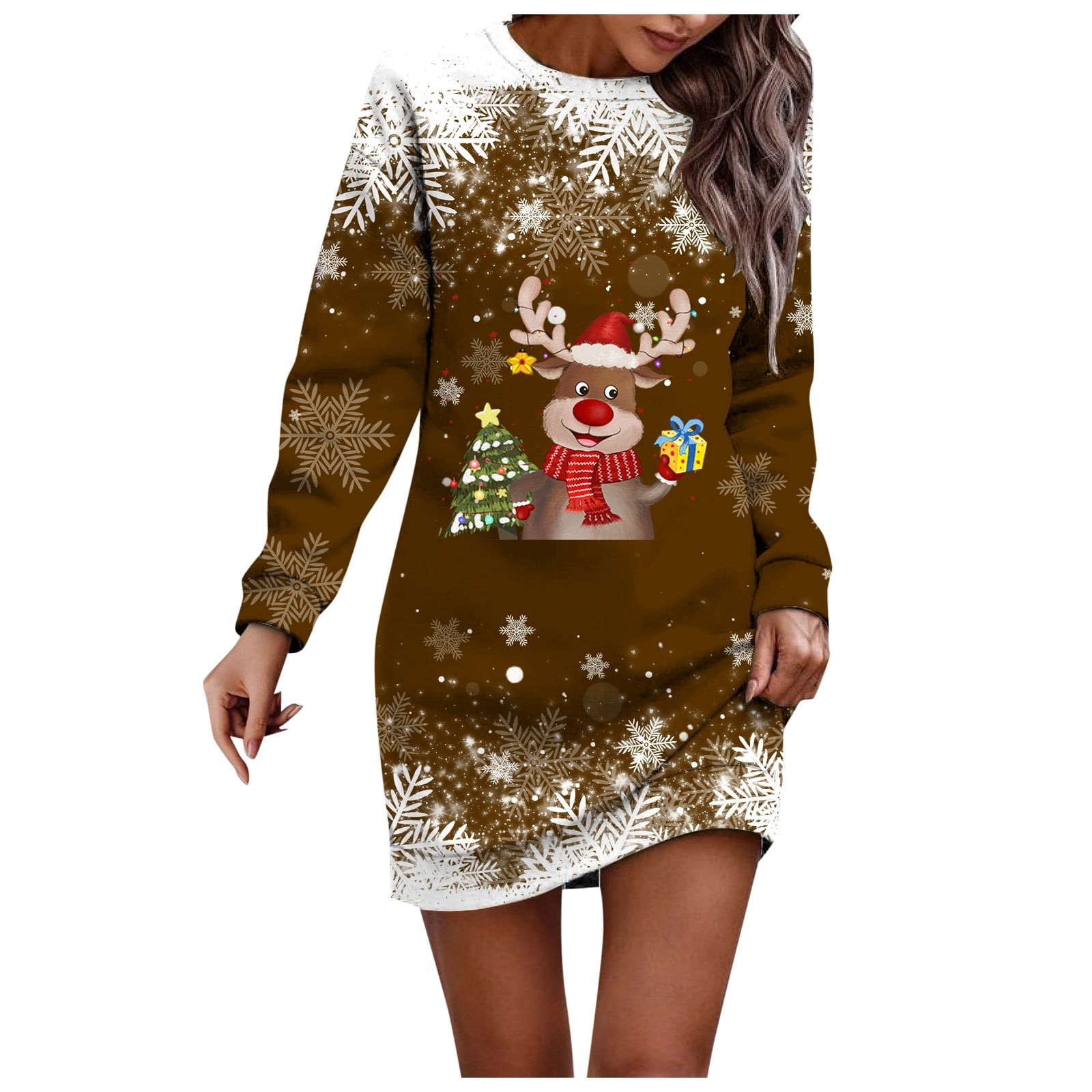christmas reindeer mixed print knit long sleeve dress Dresses for Women and Kids category_gender:DONNA