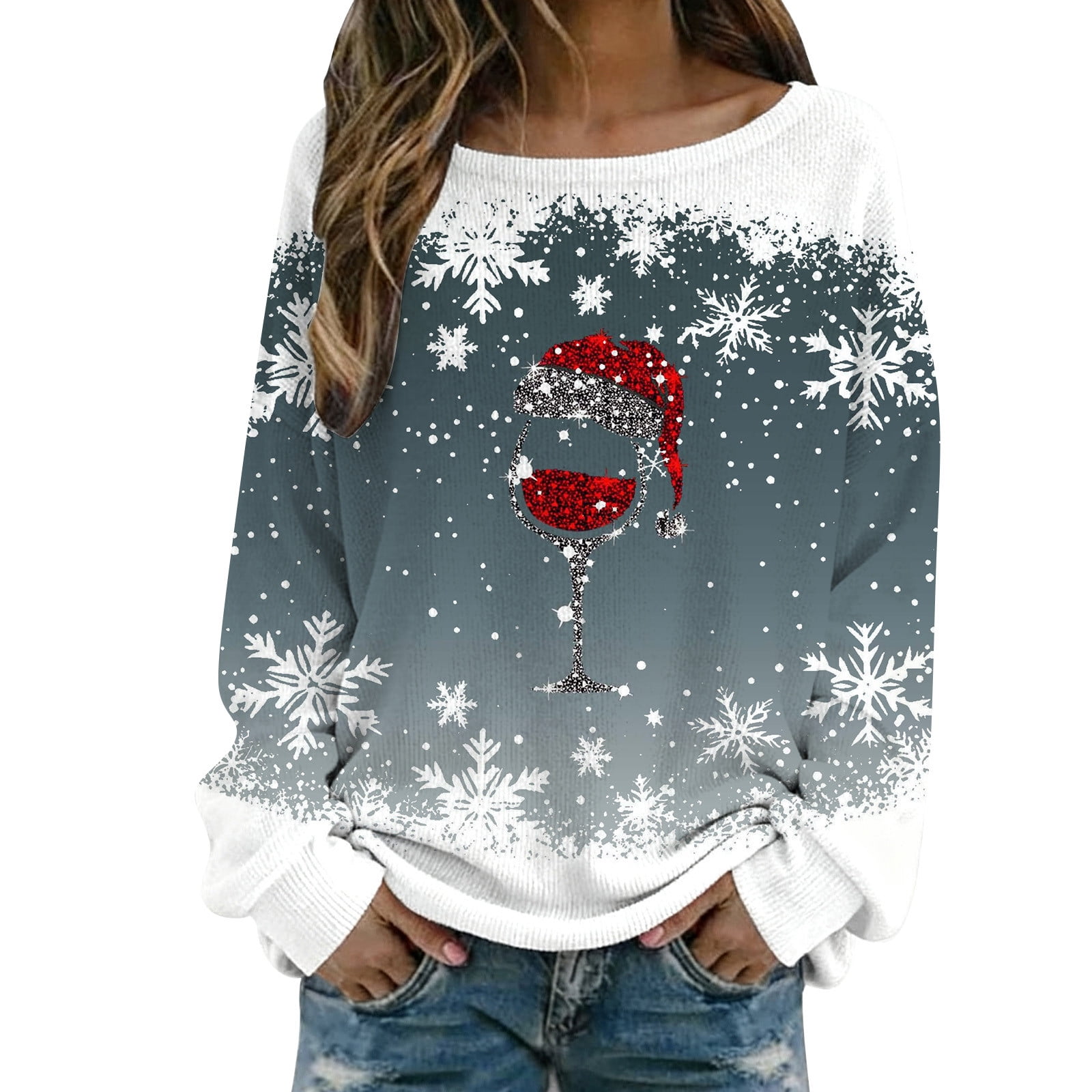 Adeawade Christmas T Shirts Women Winter Long Sleeve Crewneck Ladies ...