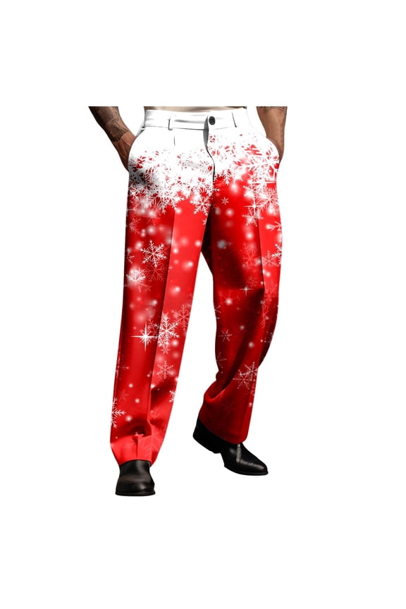 Chritsmas Pants For Mens Wide Leg Xmas Sleepwear Pants New Years Pj Bottoms Slacks Cartoon Christmas Tree Pattern Casual Trousers Lightweight Home Wear Red S