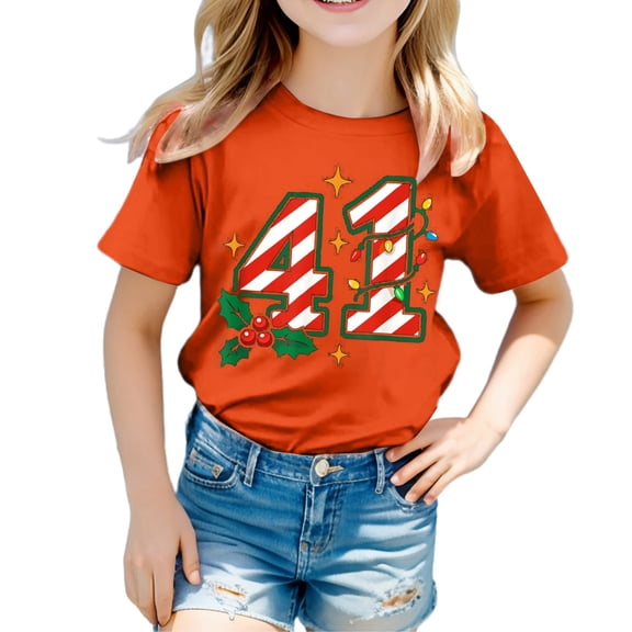Adeawade Clothes For Girls Round Neck Blouse Short Sleeve Lightweight T Shirt Grahic Prints Tops Fashionable Basic Wear Orange 5-6 Years