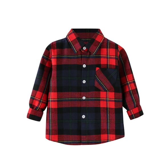 Adeawade Cute Tops For Boys 18-24 Months Kids Flannel Jacket Plaid Long Sleeve Lapel Button Down Shacket Pockets Shirt Top Coat Outwear Relax Fit Playsuit Black