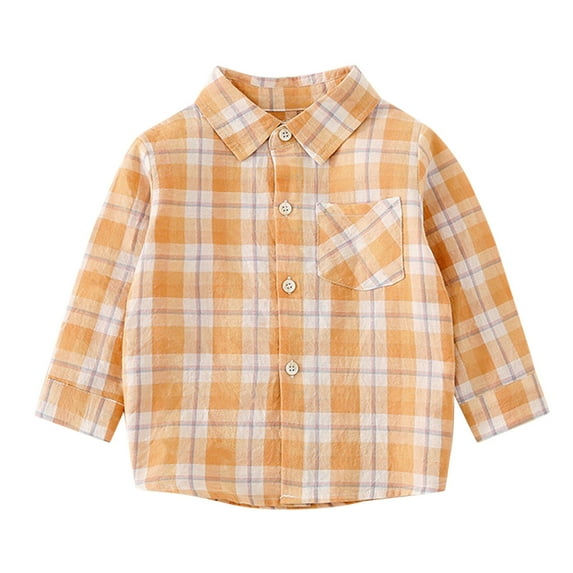 Adeawade Cute Tops For Boys 3-4 Years Kids Shirts Button Down Western Shirts Outfit Plaid Shirts Spring Summer Long Sleeve Shirts Lapel Blouse Lovely Outfits Orange
