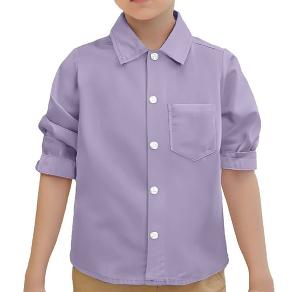 Adeawade Cute Tops For Boys 7-8 Years Child Shirt Solid Color Long Sleeve Kids Gentleman Lapel Button Tops Soft Boy Clother Purple
