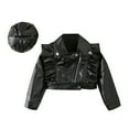 thumbnail image 1 of Adeawade Cute Tops For Toddler Girls 3-4 Years Short Sleeve Leather Motorcycle Jacket Ruffle Spring Fall Pu Coat And Hat Round Neck Blouse Light Weight Girl Clother Black, 1 of 9