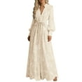 thumbnail image 1 of Adeawade Dress For Women Long Sleeve V Neck Maxi Length Dress With Embroidery Waist And Sleeves Flowy Dresses Stylish Wear Beige 2Xl, 1 of 4