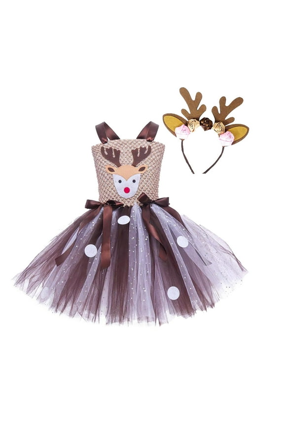 Dresses For Girls Christmas Xmas Dresses Long Sleeve Solid Color Crewneck Dress Soft Wear Size 6-7 Years Coffee