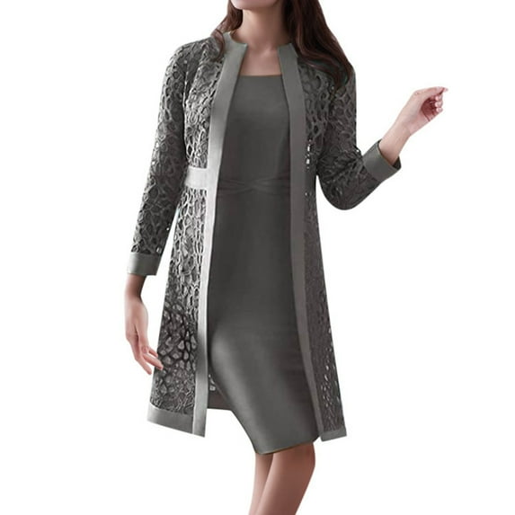 Adeawade Dresses For Women Round Neck Long Sleeve Lace Cardigan And Dress Set Women Two Piece Outfitoccasions Trend Streetwear Grey 4Xl