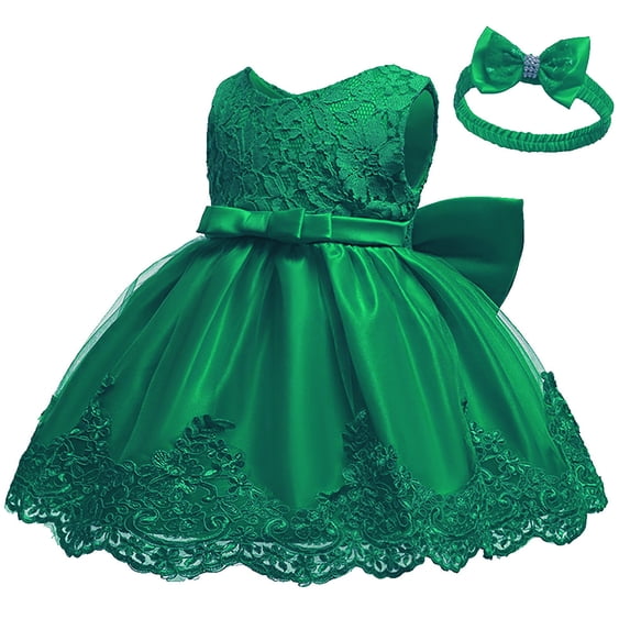 Adeawade Dresses For Girls 18-24 Months Short Sleeve Lace Dress For Baby Summer Party Tutu Gown With Color Design O Neck Versatile Playsuit Green