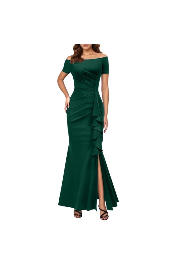 Dresses For Women 2026 Elegant Classy Short Sleeve Round Neck Dress Wrap Bodycon Party Hem Slit Summer Dresses Stylish Commute And Outings Wear Green 2Xl