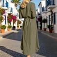 thumbnail image 1 of Adeawade Elegant Dresses For Women Long Sleeve Button Down Shirt Dress With Drawstring Waist And Turn Down Collar Pure Color Versatile Tunic Dress Basic Clothes 3Xl Army Green, 1 of 5