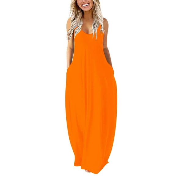 Adeawade Fall Dresses For Women Ladies Solid Color Round Neck Long Sleeved Patchwork Long Skirt Is And Comfortable Simple Style Fashion Daily Wear Orange S