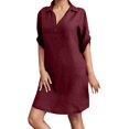 thumbnail image 1 of Adeawade Floral Dress For Women Short Sleeve Linen Dress V Neck Solid Color Loose Beach Dress Basic Elegant Clothes Red L, 1 of 2