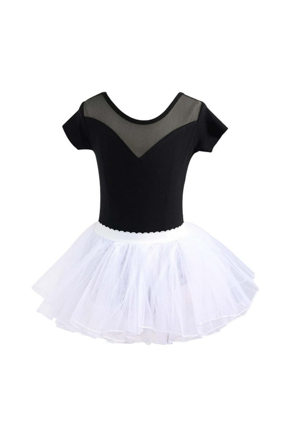 Flower Girl Dress 18-24 Months O Neck Dance Dresses Performance Tutu Outfit Short Sleeve Leotard Skirt Set For Ballet Jazz Recital Practice Toddler Kids Fashion Clothes Black
