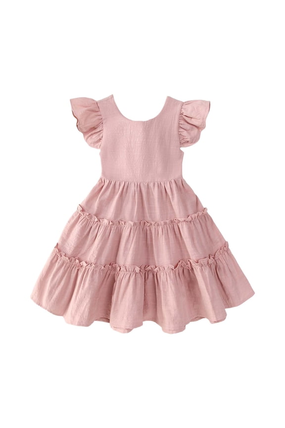 Girl Dress 3-4 Years Short Sleeve Summer Dresses A Line Toddler Dress With Elastic Waist For Outdoor Play O Neck Simple Outfits Pink