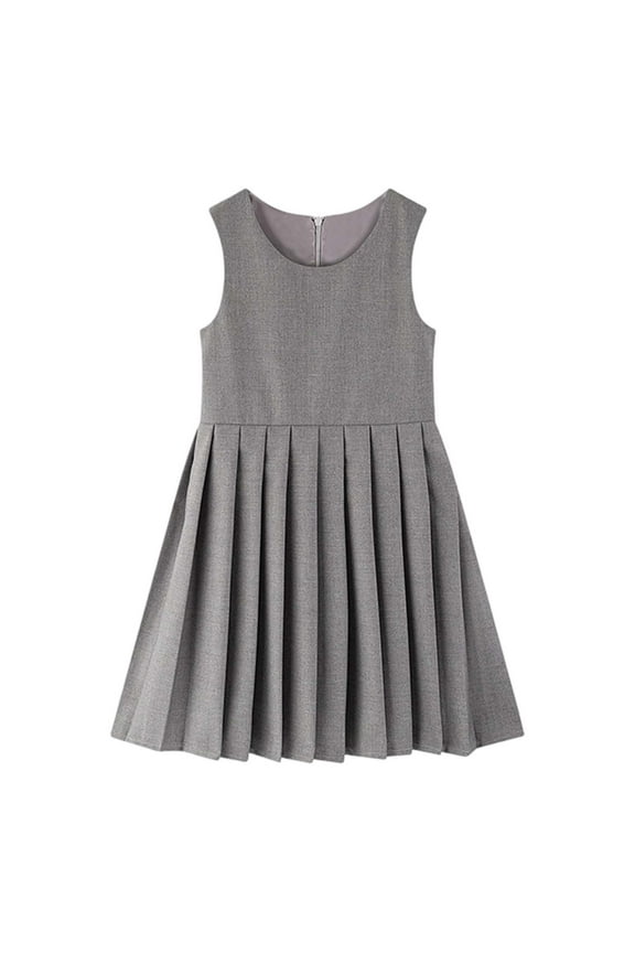 Girl Dress 5-6 Years Short Sleeve Style Dress Pinafore Dress Spring Summer Outfit Elastic Comfortable O Neck Simple Wear Grey