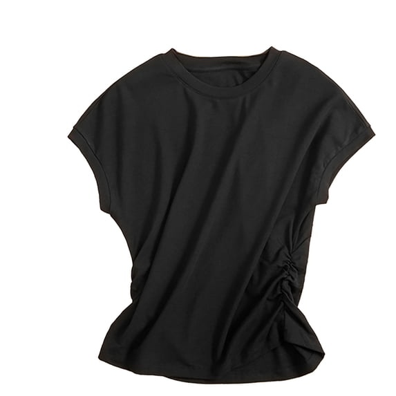 Adeawade Girl T Shirts Crew Neck Tank Tops Solid Color Vest Collect Waist Tee Sleeveless Ruffle Slim Fit Blouse Basic Spring Clothing Black 12-13 Years