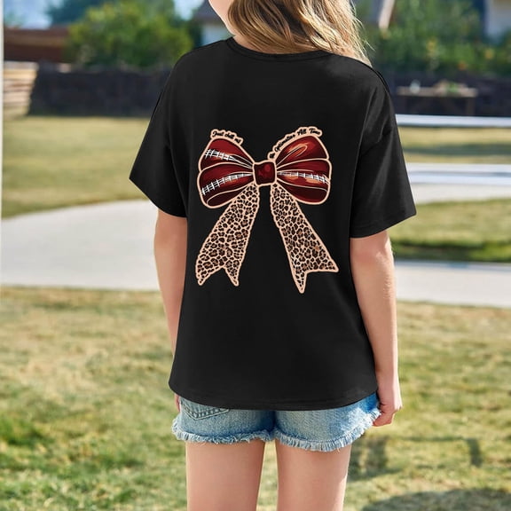 Adeawade Girl Tops Short Sleeve Round Neck T Shirts Tee For Lightweight Top Pretty Bow For Playful Summer Styles Shirt Relaxed Fit Kids Tee Lovely Spring Clothes 12-24 Months Black