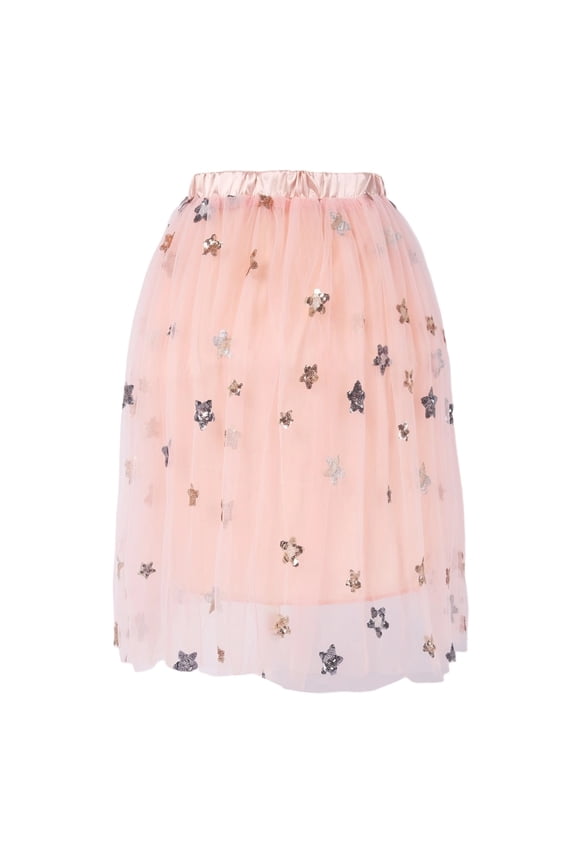 Girls Dresses 1-2 Years Kids Dance Party Star Sequin Skirt Star Prints Mid Length Ballet Skirts Comfortable Wear Pink