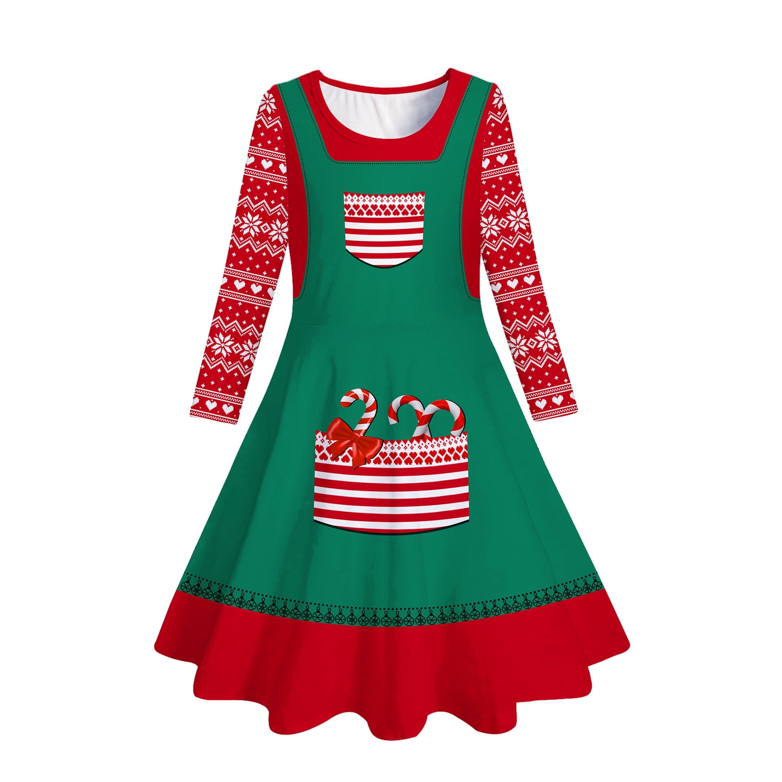 Adeawade Girls' Dresses Christmas Long Sleeve Cartoon Prints Xmas Dresses  Crewneck Dress Classic Wear Size 8-9 Years Red - Walmart.com