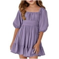 thumbnail image 1 of Adeawade Girls' Dresses Summer Short Sleeve Solid Color Ruffer Crewneck Dress Cute Wear Size 5-6 Years Purple, 1 of 4
