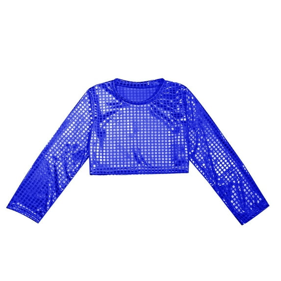 Adeawade Girls Tops 10-11 Years Dance Polka Dot Sequin Long Sleeved Performance T Shirt Top Festival Party Costum Round Neck Blouse Sweet Playsuit Blue
