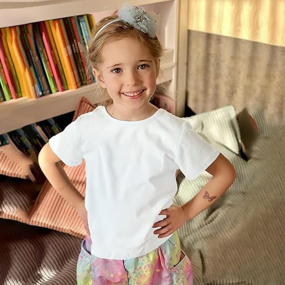 Adeawade Girls Tops Short Sleeve Tee Summer Blouse Back Bow Design Shirt For Toddler Kids Outdoor Play School Crewneck T Shirts Simple Style Clothes 4-5 Years White