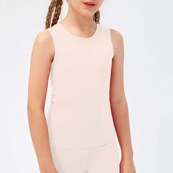 Adeawade Girls Tops Sleeveless Workout Tank Top Stretchy Yoga Vest For Kids Athletic Blouse Activewear For Sports And Dance Tee O Neck T Shirts Trend Spring Clothes 7-8 Years Pink