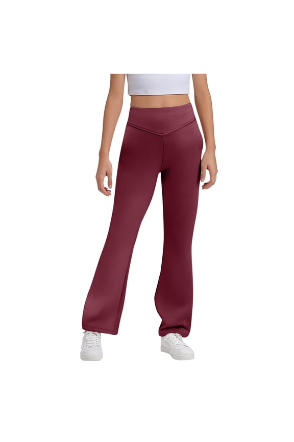 Girls Uniform Pants Winter Solid Color Stretch Elastic Empire Waist Bell Bottoms With Pockets casual Trousers soft soft 160