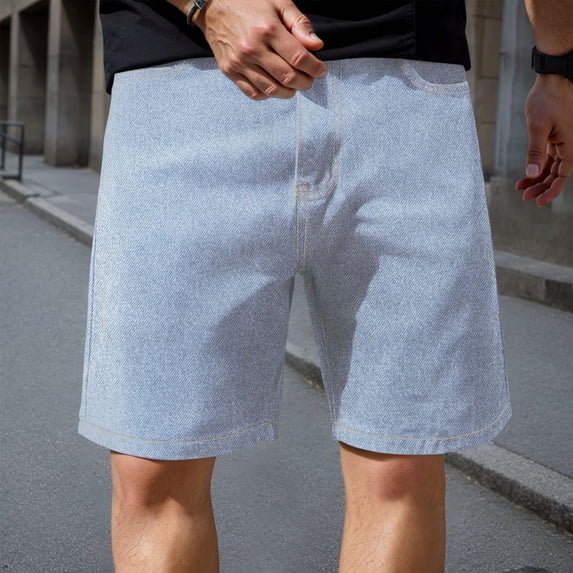 Adeawade Jeans For Mens Straight Leg Denim Pants Loose Fit Jeans Solid Color Baggy Slacks Knee Length Shorts Leisure Clothes S Light Blue