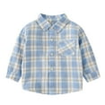 thumbnail image 1 of Adeawade Kids Boy Tops 2-3 Years Kids Shirts Button Down Western Shirts Outfit Plaid Shirts Spring Summer Long Sleeve Shirts Lapel Blouse Relax Fit Playsuit Blue, 1 of 7