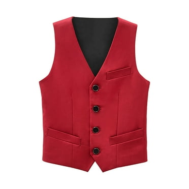 Adeawade Kids Boy Tops 7-8 Years Sleeveless Formal Suit Vest 4-Button Single Closure 2 Slit Pockets Fashion Outfits Red