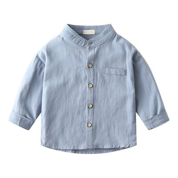 Adeawade Kids Tops For Boy 18-24 Months Lapel Blouse Summer Button Up Dress Shirts Lightweights Solid Color Long Sleeve Tee Blouse Comfortable Playsuit Blue