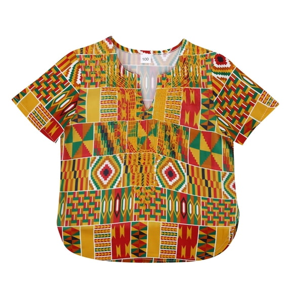 Adeawade Kids Tops For Boy 3-4 Years Short Sleeve Africa Classic Childrens Dashiki Loose Shirt Round Neck Blouse Cool Outfits Orange