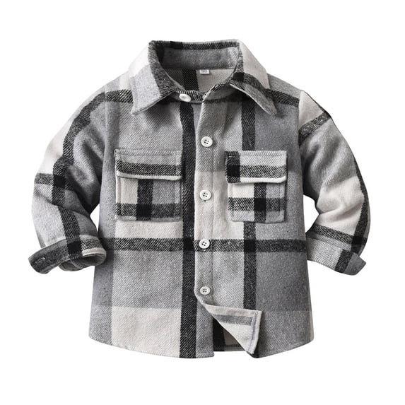 Adeawade Kids Tops For Boy 7-8 Years Shirt Coat Jacket Plaid Long Sleeve Kids Lapel Button Tops Outwear Classic Boy Clother Light Gray
