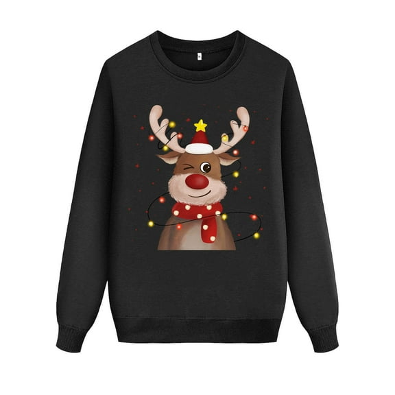 Adeawade Matching Christmas Pajamas For Family Womens Family Matching Outfit Crewneck Long Sleeve Deer Plaid Print Hoodless Pullover Sweatshirt Blouse For Mom Lightweight Homewear Black S