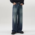 thumbnail image 1 of Adeawade Men Jeans High Waist Button Washed Workwear Jeans Comfortable Loose Fit Straight Leg Denim Pants Multiple Pockets Classic Wear Xl Dark Blue, 1 of 3