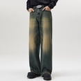 thumbnail image 1 of Adeawade Men Jeans High Waist Button Washed Workwear Jeans Comfortable Loose Fit Straight Leg Denim Pants Multiple Pockets Trend Wear M Blue, 1 of 6